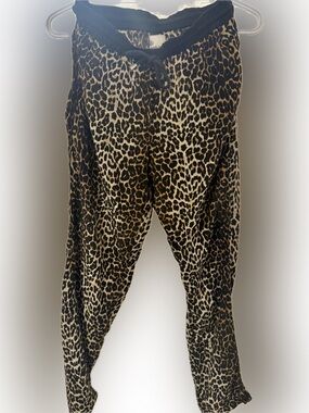 100% Silk Leopard Print Tapered Pants - Brown & Black